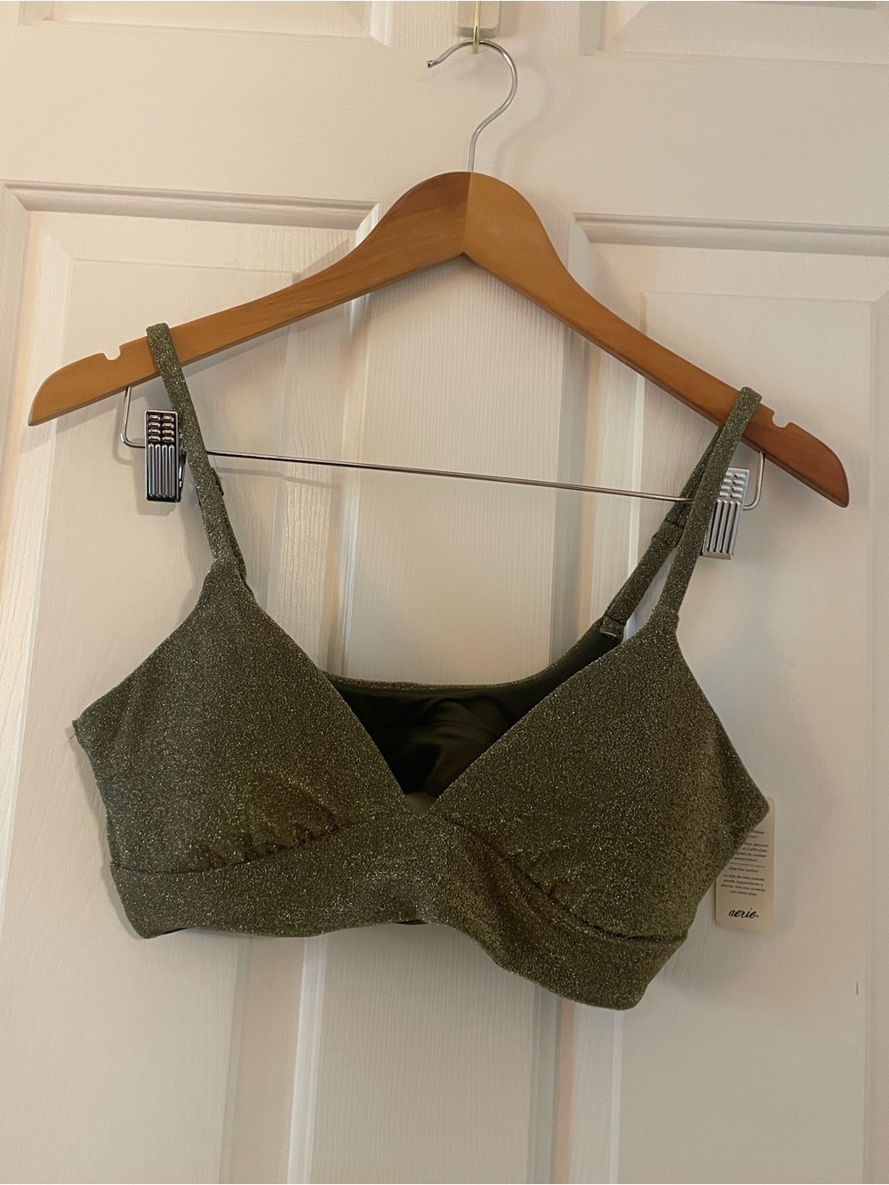 Aerie Olive Green Sparkle Bikini Set  - Top and High Waist Bikini Bottoms - NWT